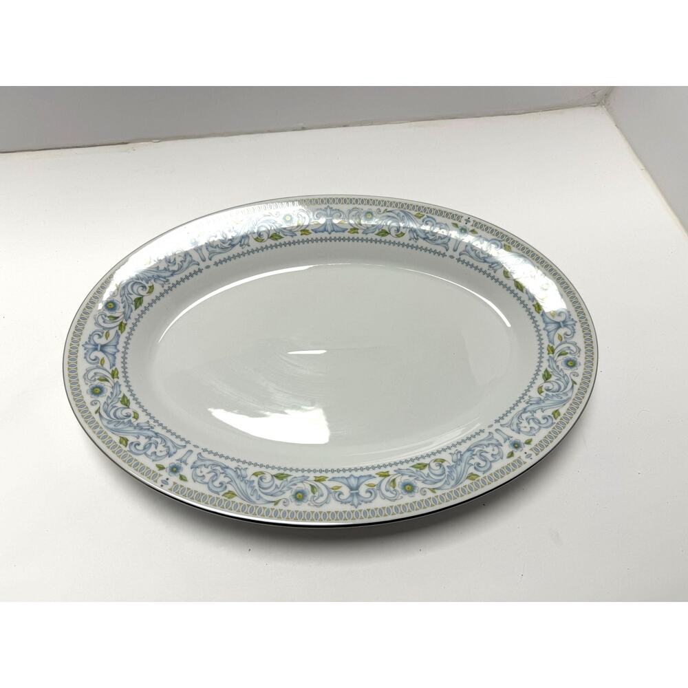 Vintage 80s 90s Crown Ming Harmony Verge Oval Serving Platter 14 Inch Fine China